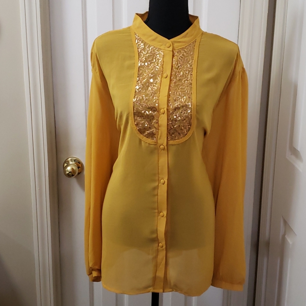Roman Fashion Women's Gold Long Sleeve Blouse